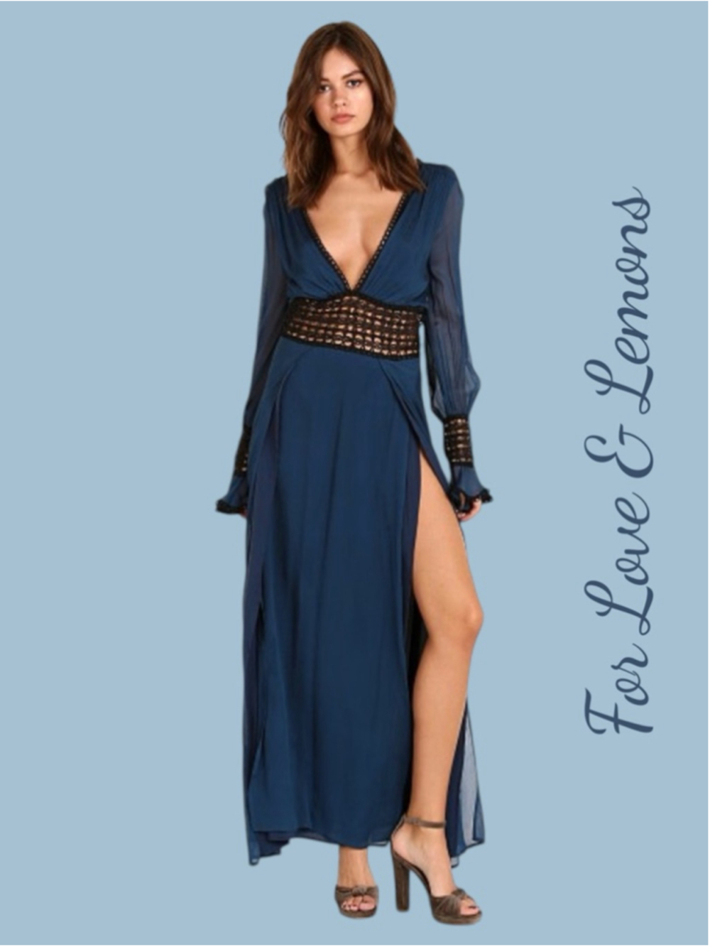 For Love & Lemons Teal & Black Maxi Dress NEW TAGS M